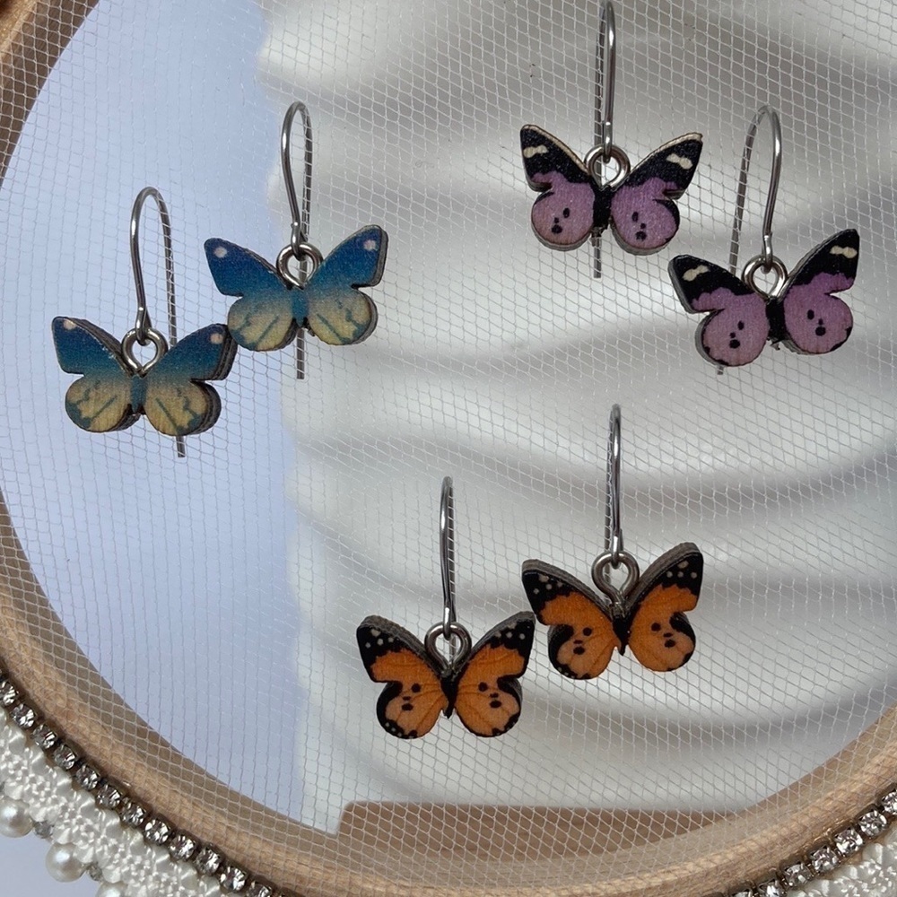 PETITE Wooden Butterfly Earrings - Picture 10 of 10